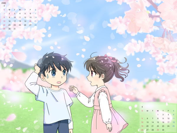 2026年 3・4月　壁紙カレンダー (4:3)