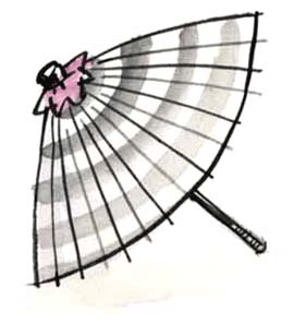 傘を広げる掛け軸の女