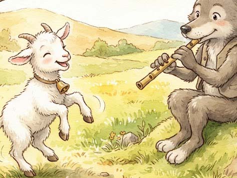 子ヤギと笛を吹くオオカミ