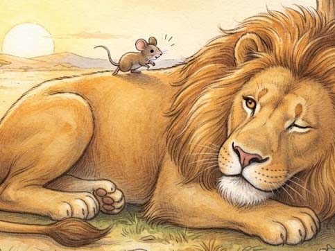 ネズミをこわがるライオンとキツネ