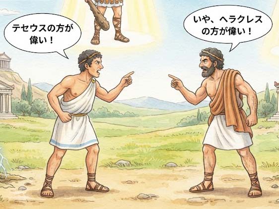 神さまをくらべっこするふたりの男
