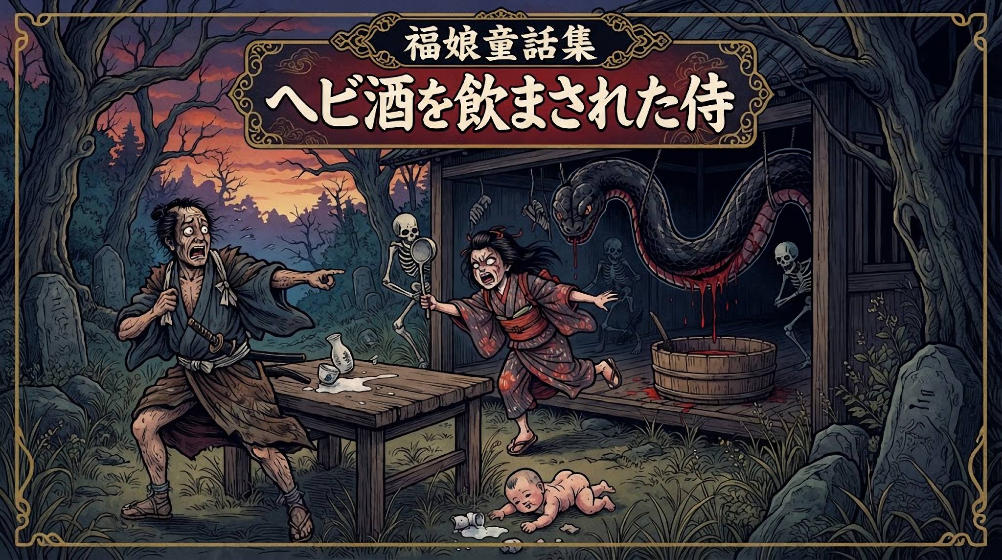 ヘビ酒を飲まされた侍