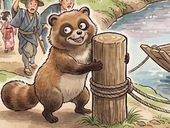 杭に化けたイタズラダヌキ