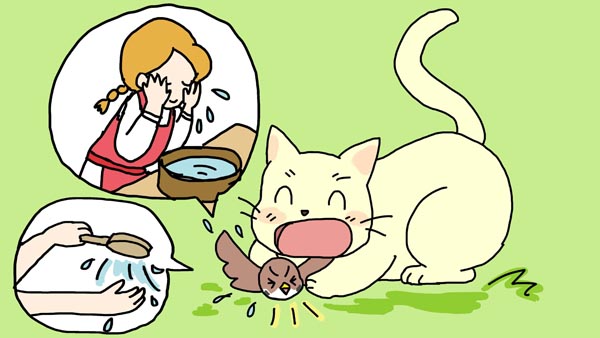 『ネコがご飯の後で顔を洗うわけ』(リトアニアの昔話) 07 福娘童話集 イラスト : myi