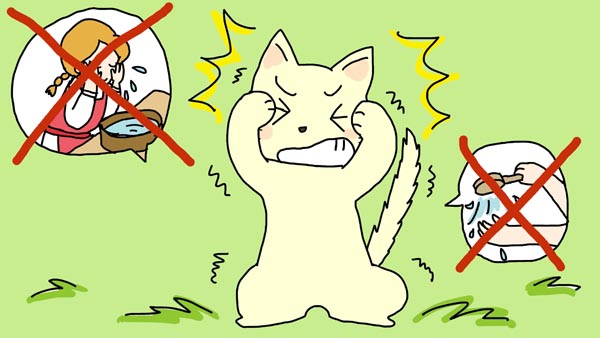 『ネコがご飯の後で顔を洗うわけ』(リトアニアの昔話) 11 福娘童話集 イラスト : myi