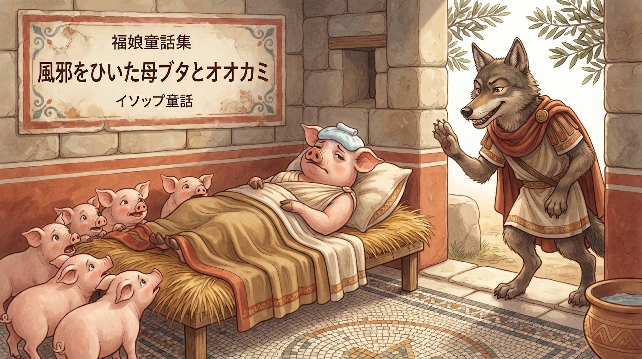 風邪をひいた母ブタとオオカミ