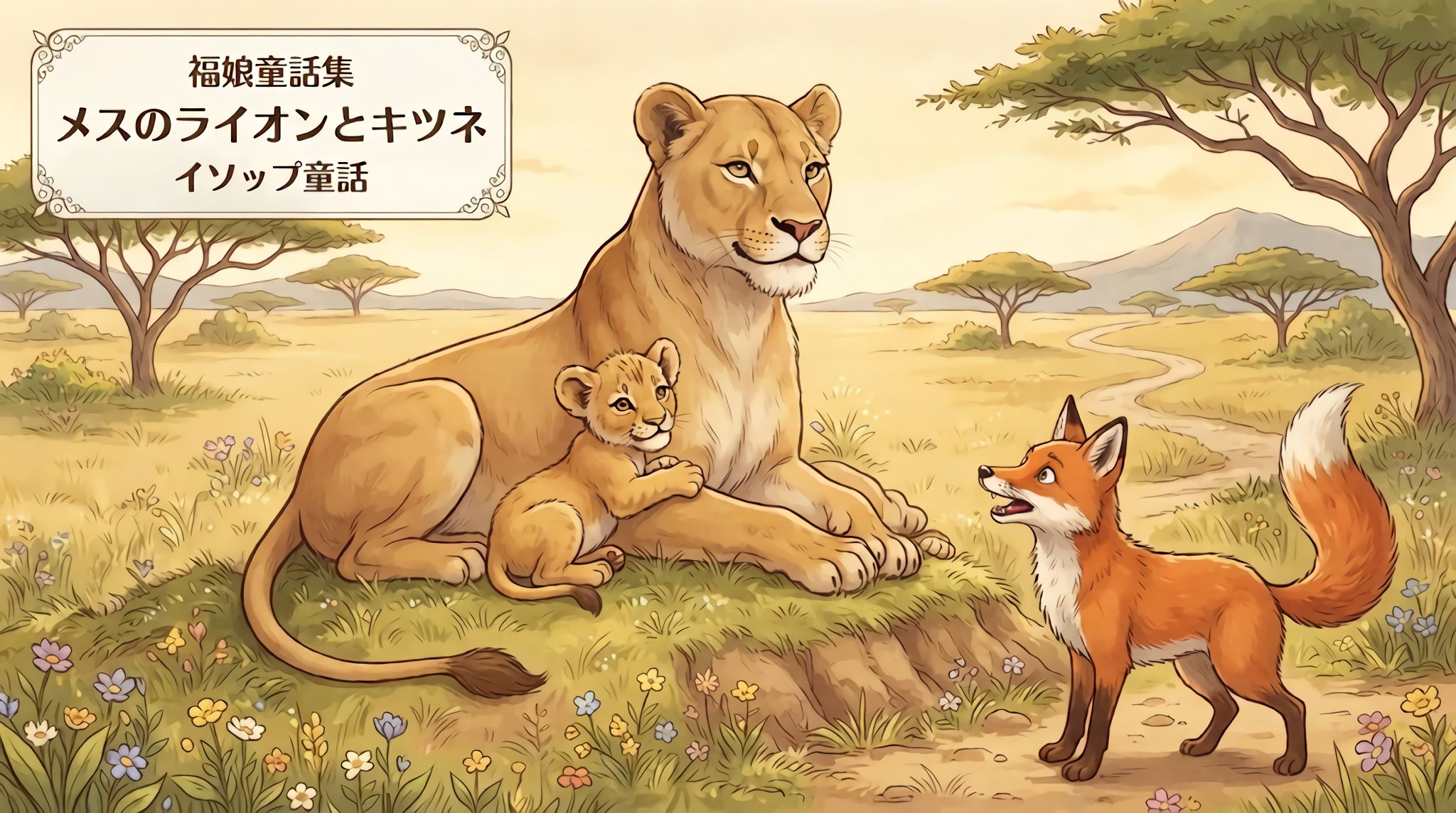 メスのライオンとキツネ