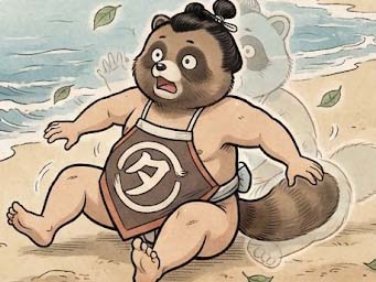 相撲取りに化けたタヌキ