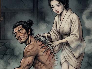 背中をはぎとる女