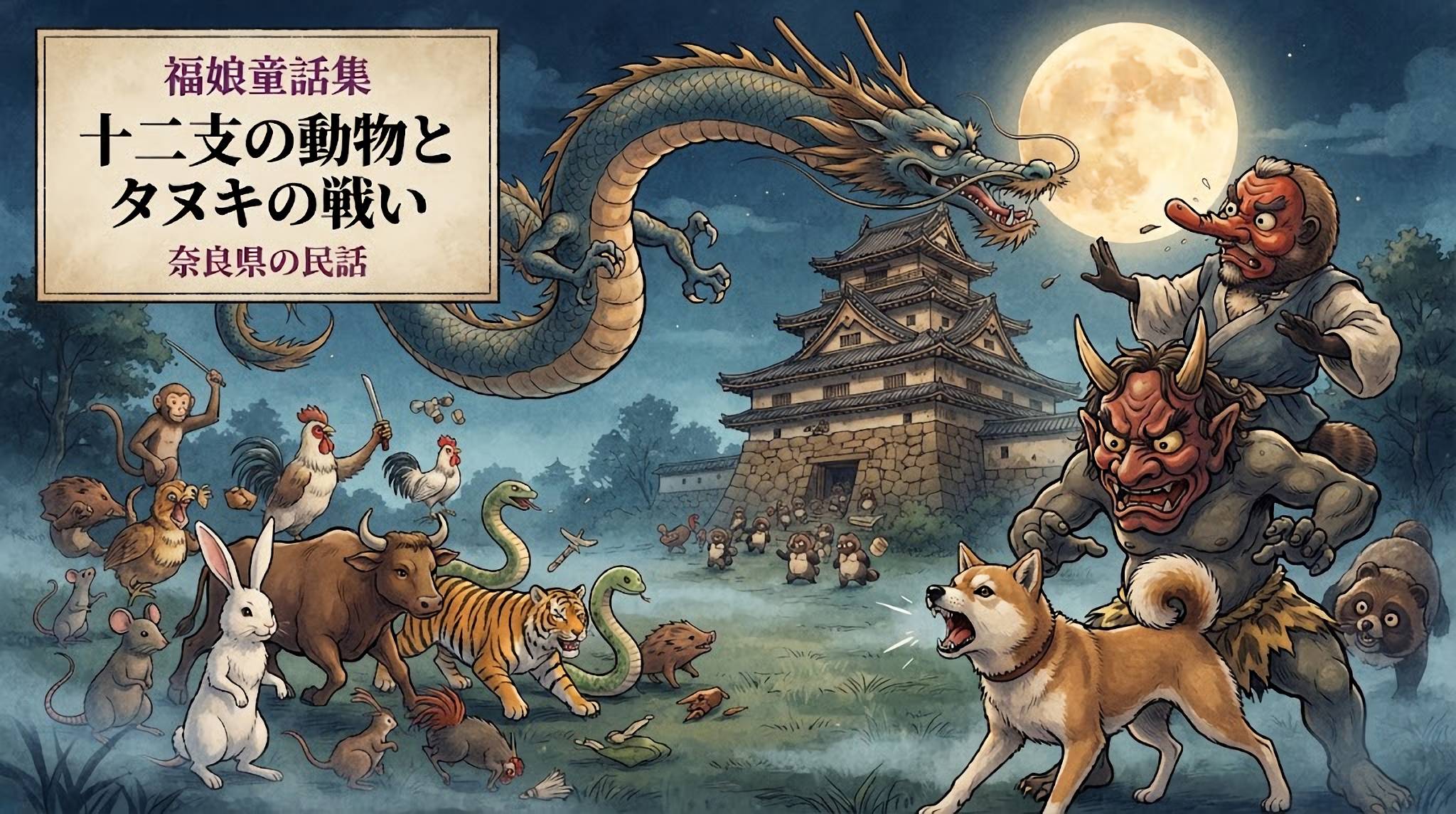 十二支の動物とタヌキの戦い