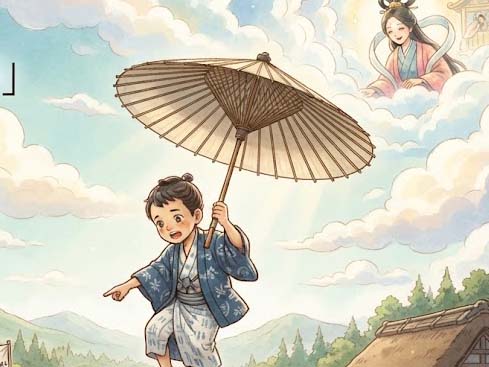 天へ飛ばされた男の子