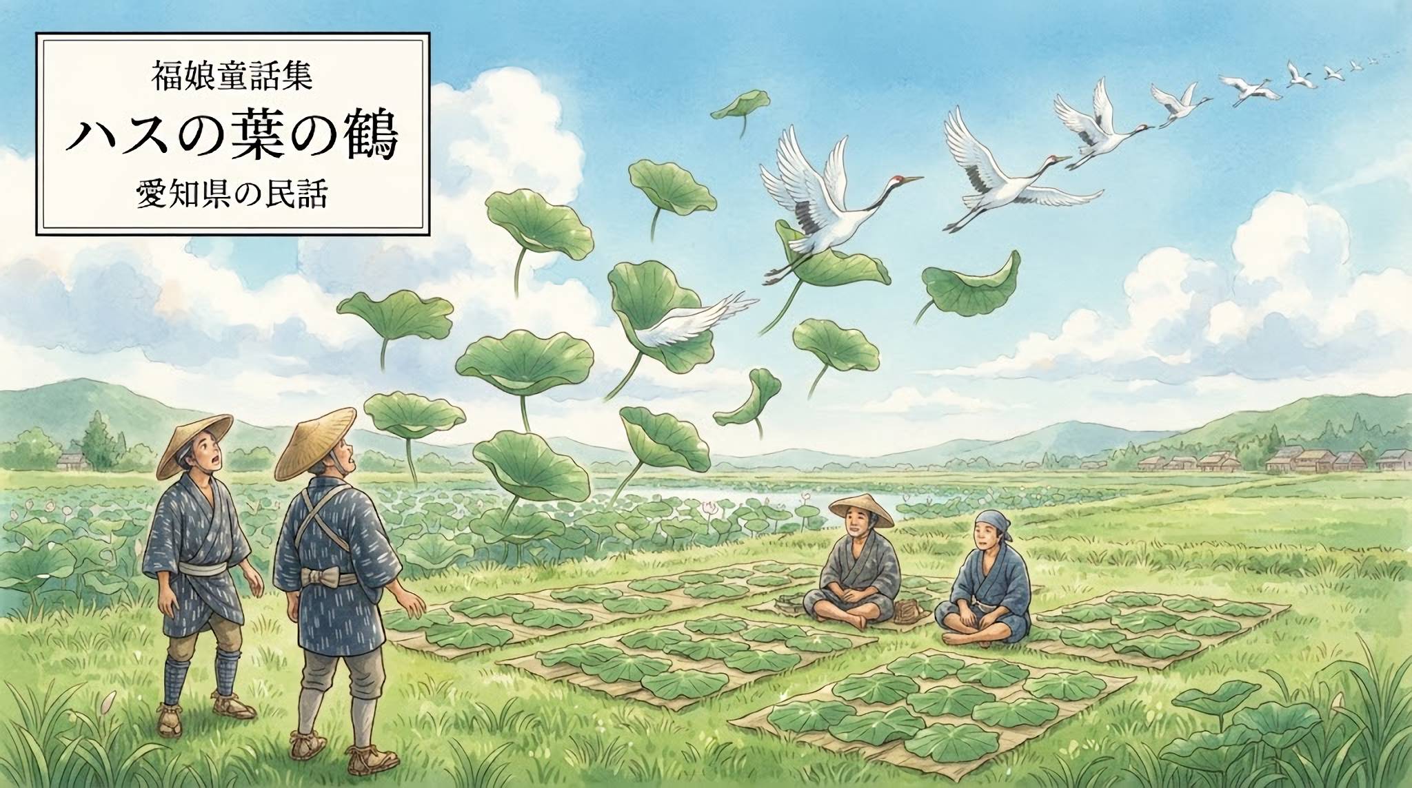 ハスの葉の鶴