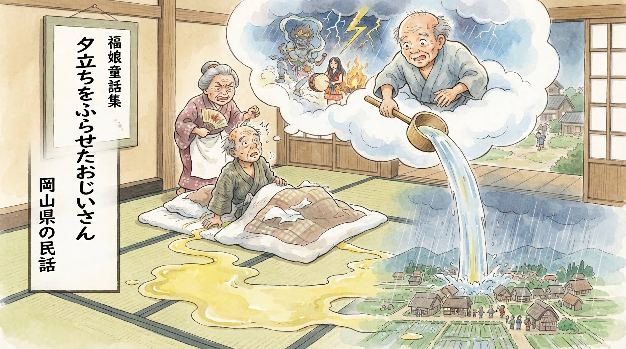 夕立ちをふらせたおじいさん
