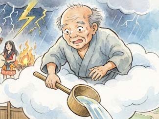 夕立ちをふらせたおじいさん
