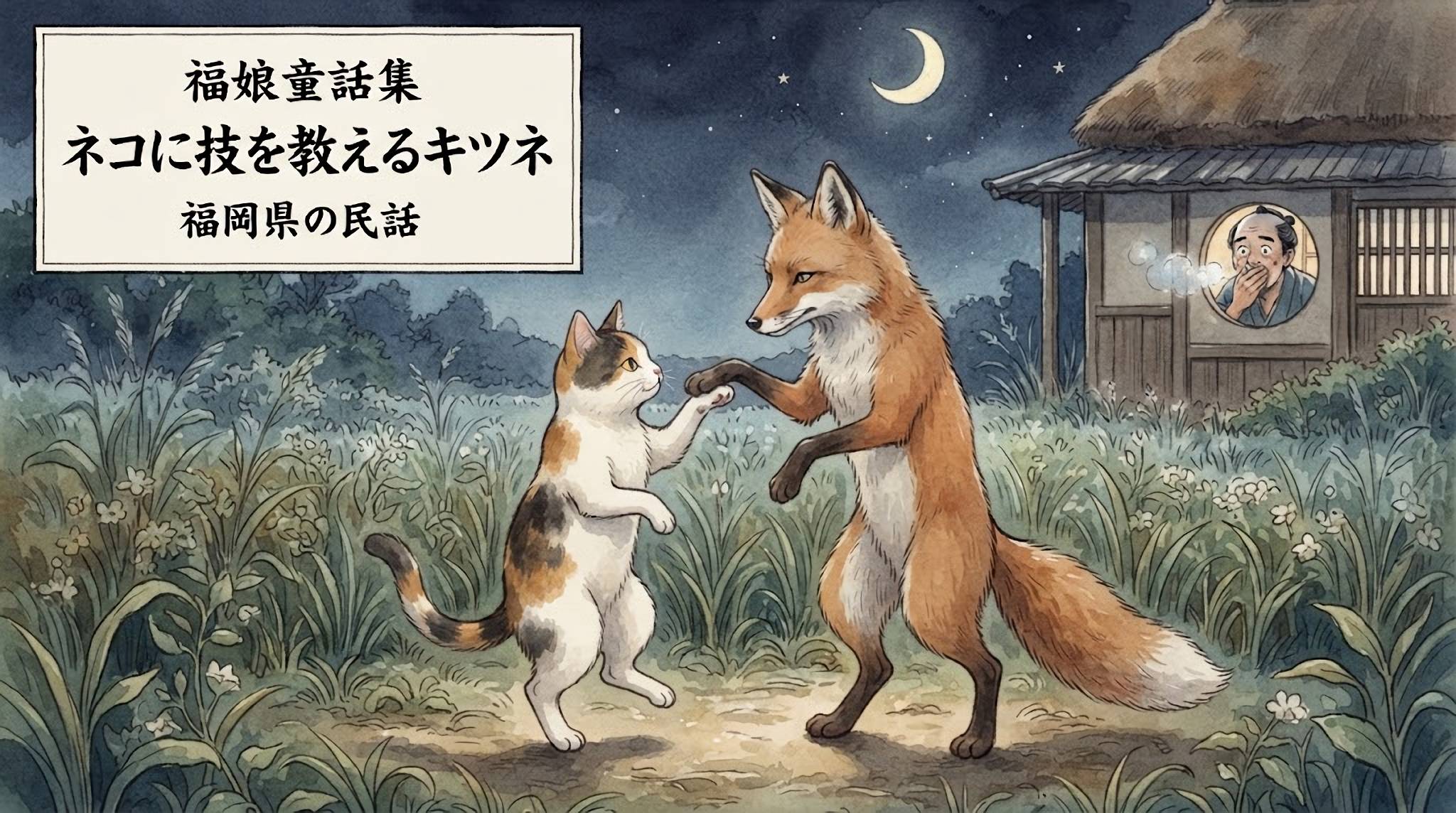 ネコに技を教えるキツネ