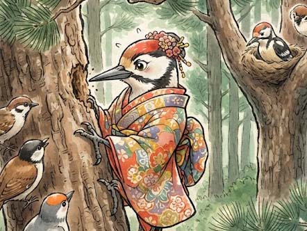 スズメとキツツキ