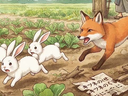 ウサギを追っ払ったキツネ
