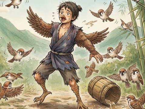 スズメになった若者