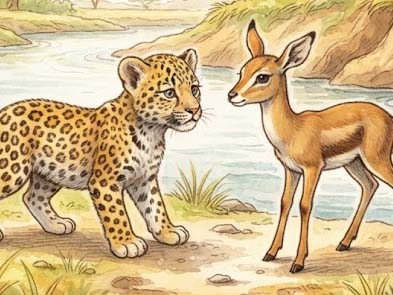 ヒョウの子とカモシカの子