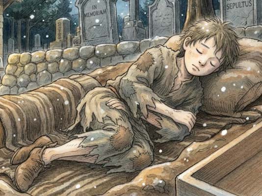 お墓に入った可哀想な少年